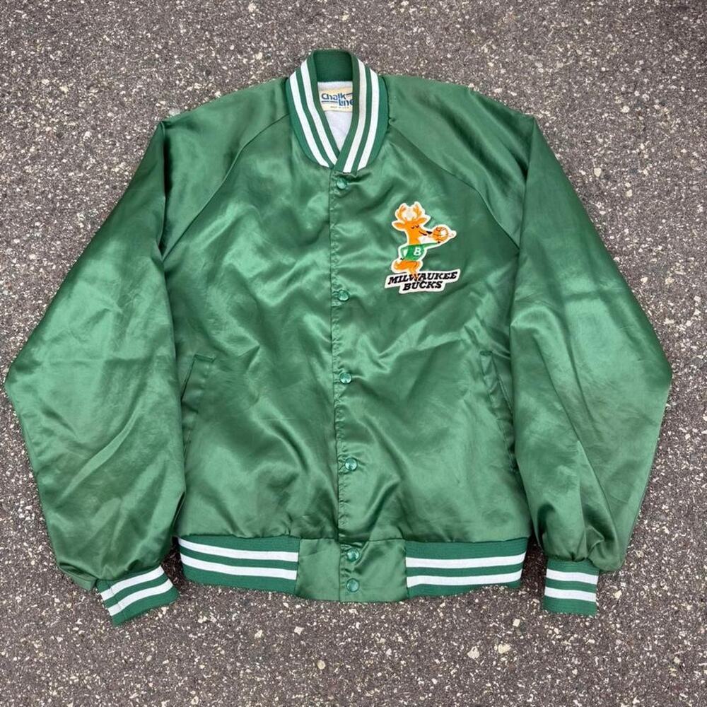 Vintage Milwaukee Bucks Chalk Line Satin Button Up Jacket Basketball XL
